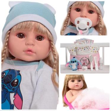 Imagem de Bebê Reborn Loira Realista Stitch Com Bolsa Acessórios - Cegonha Rebor