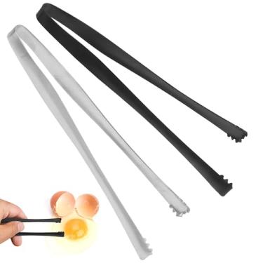 Imagem de 2 pinças de remoção de chalaza de ovo para remoção de membrana de calaza ou removedor de casca de ovo quebrada, pinça de açúcar no gelo, utensílio essencial de cozinha para chefs de padeiros (preto)