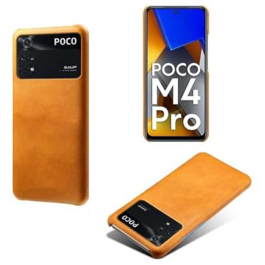 Imagem de Capa para Xiaomi POCO M4 Pro,Proteção contra quedas,Casca de volta de cor sólida simples,Design de couro de imitação de plástico-Orange