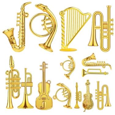 Imagem de 14 peças de ornamentos de instrumentos musicais de Natal, instrumentos musicais de casa de bonecas, violino, trompete, saxofone, guitarra, mini estatueta, enfeite de árvore de Natal, decorações para