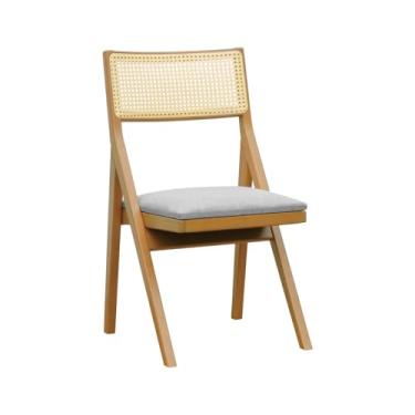 Imagem de Cadeira Ypê Madeira Maciça e Telinha Natural - Natural - Assento Estofado Linho Bege Mescla Impermeável