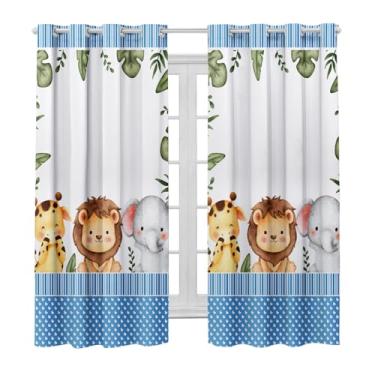 Imagem de Cortina Infantil Safari Baby 3,00 x 2,20 Estampada Decoração para Quarto Cores para Menino e Menina (SAFARI BABY AZUL)
