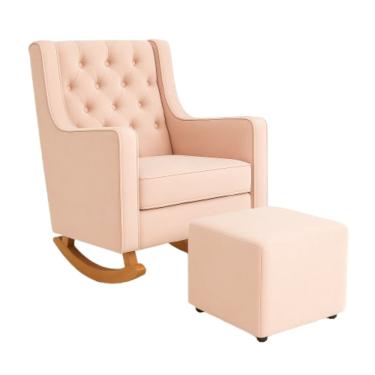 Imagem de Poltrona Sofá Cadeira Amamentação Balanço C Puff Pés Madeira 