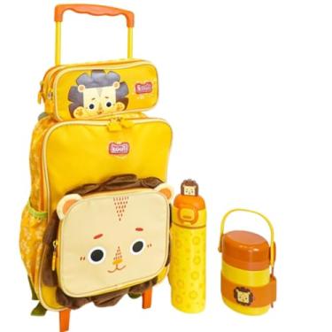 Imagem de Bolsa Escolar Rodinha, Estojo Duplo, Garrafa Térmica, Pote Térmico Infantil Leão
