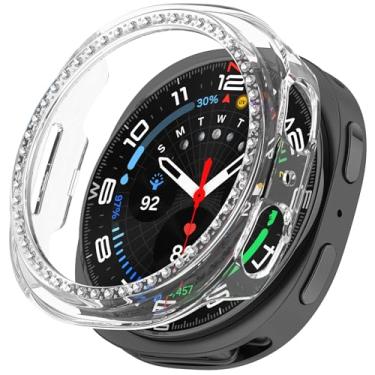 Imagem de Compatível com Samsung Galaxy Watch 8 44 mm Bling Diamond Case PC Bumper Capas protetoras mulheres homens cristais brilhantes strass capa acessórios para smartwatch (transparente, 44 mm)