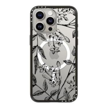 Imagem de CASETiFY Capa compacta para iPhone 15 Pro Max [fina e elegante/compatível com Magsafe/1,2 m. 2X proteção contra quedas de grau militar] - Jasmim botânico - preto transparente