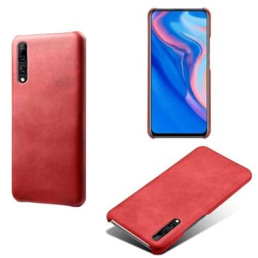 Imagem de Capa para Huawei Y9 Prime 2019,Proteção contra quedas,Casca de volta de cor sólida simples,Design de couro de imitação de plástico-Red