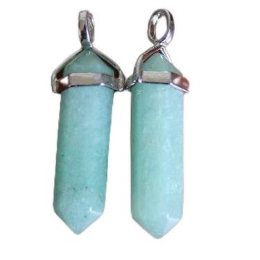 Imagem de 2 pares de miçangas com pingente de pedra hexagonal de chacra reiki (aventurina verde)