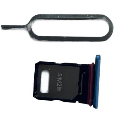 Imagem de zhxchzhi Suporte de bandeja de cartão SIM duplo OEM + pino compatível com Motorola G96 5G peças azul