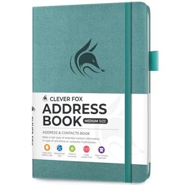 Imagem de Clever Fox Livro de endereços com abas alfabéticas – Telefone e agenda de endereços de couro PU para manter contatos seguros, diário organizador de contatos, tamanho médio (14 cm x 19 cm), capa dura,
