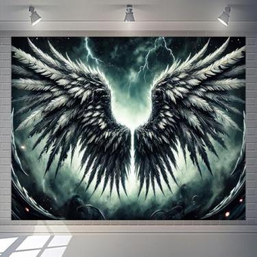 Imagem de BlissYard Banner de fundo de asas 2,3 x 1,8 m Faixa de asas de pena de anjo decorações de quarto decoração de quarto papel de parede foto estúdio adereços decoração de fundo de quarto masculino e
