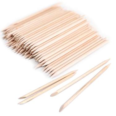 Imagem de KAZIPOP 200 peças de palitos de unhas de madeira laranja multifuncionais, removedor de cutículas, cabeças duplas, bastão de limpeza de cutículas para manicure em casa e salão de beleza