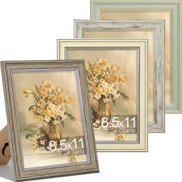 Imagem de Vittanly Conjunto de 4 porta-retratos de 20 x 28 cm, moldura vintage para montagem na parede, exibição de fotos 15 x 20 com tapete ou 21 x 28 sem tapete, decoração de casa de fazenda rústica