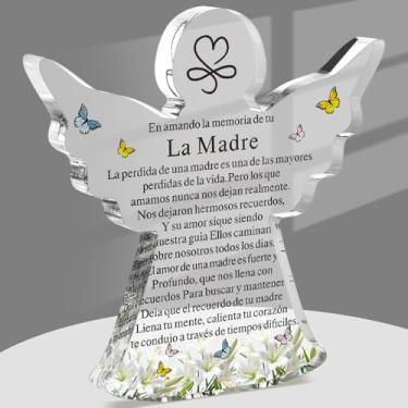 Imagem de Jetec Presente de luto de simpatia anjo vermelho cardeal acrílico memorial presente para a perda do ente querido Lembrar-me lembrança de luto para mãe pai avó amigo (mãe espanhola)