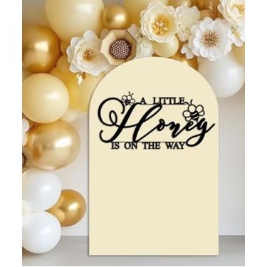 Imagem de A Little Honey is on The Way Sinal para pano de fundo, chá de bebê preto de madeira com tema de abelha de mel revelação de gênero para menina ou menino, decalque de arco de balão