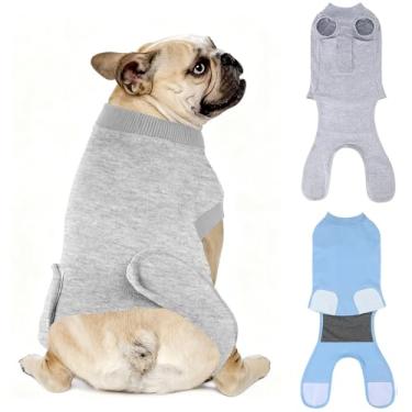 Imagem de QUEARN Pacote com 2 unidades de algodão respirável para recuperação de cães após esterilização pós-esterilização de feridas abdominais, macacões profissionais anti-lamber para ataduras cirúrgicas de