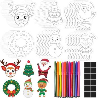 Imagem de 30 conjuntos de ímãs de colorir de artesanato de Natal para crianças para colorir seu próprio ímã DIY com caneta de aquarela para atividades em sala de aula, lembrancinhas de festa na piscina de Natal