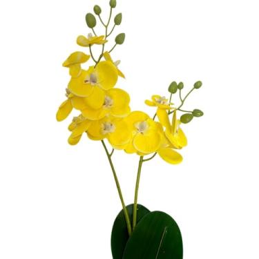Imagem de Arranjo De Flores Artificiais Orquidea 40 Cm Altura Com Vaso De Vidro E Musgo Natural Decoracao Sala quarto quarto(AMARELA)