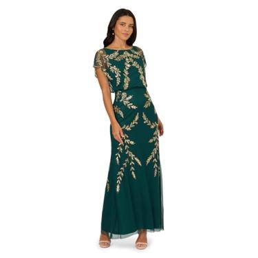 Imagem de Adrianna Papell Vestido feminino com contas esvoaçantes, Verde/dourado, 38