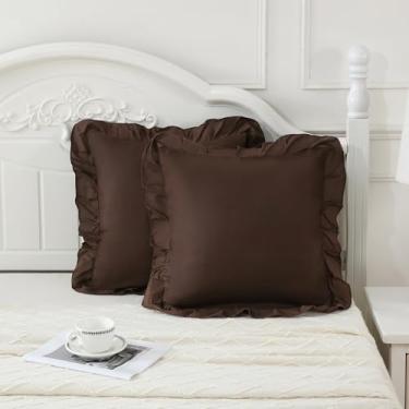 Imagem de Merryword Fronhas de chocolate, 45,7 x 45,7 cm, marrom escuro, pacote com 2 fronhas decorativas de microfibra macia com babados para sofá, quarto