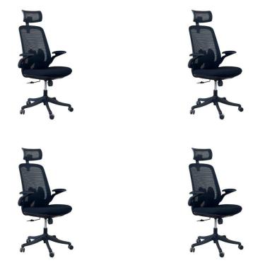 Imagem de Kit 4 Cadeiras De Escritório Presidente Ergonômica Oficial Corporativa Royale Apoio Nuca