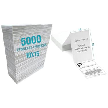 Imagem de Etiqueta Térmica 10x15 cm Mundoware Adesiva com Serrilha Danfe + Envios p/E-commerce Sem Ribbon Resma com 5000 Etiquetas