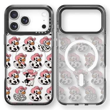 Imagem de Rosarnnah Capa para iPhone Pro fofa - compatível com Magsafe - Capa de telefone durável à prova de choque de 2 m - Design engraçado de vaca leiteira pato para 17 Pro (6,3 polegadas) preta
