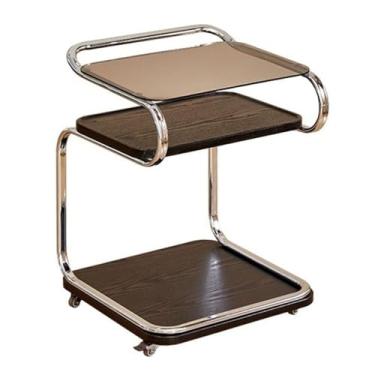 Imagem de Mesa lateral minimalista quadrada de vidro para sofá mesa lateral carrinho de sala de estar com rodas canto móvel de armazenamento doméstico (preto)