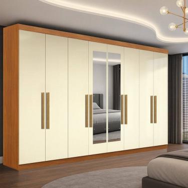 Imagem de Guarda-roupa 8 Portas Mdp com Puxadores Mdf 50 Esp Paris Cinamomo/Off White