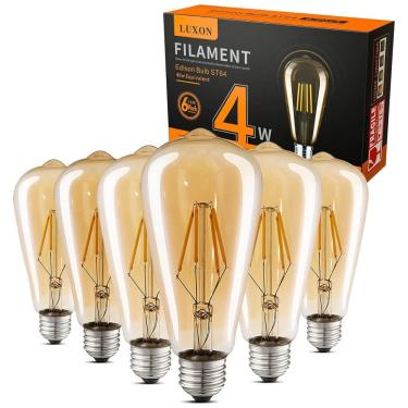 Imagem de Lâmpada LED Vintage 800LM, 40W Frio 2700K, 6 Un, LUXON, Amarelo