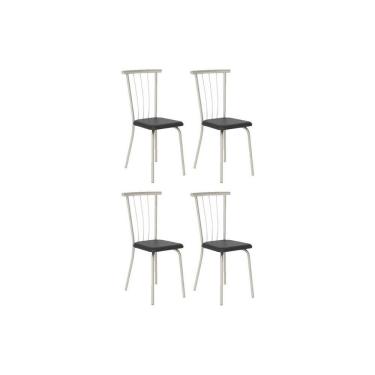 Imagem de Cadeira Sala De Jantar 154 Aço Kit 4 Uni Prata-courano Preto - Carraro