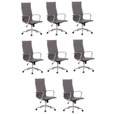 Imagem de Kit 8 Cadeiras de Escritório Presidente Giratória Sevilha Alta Cinza