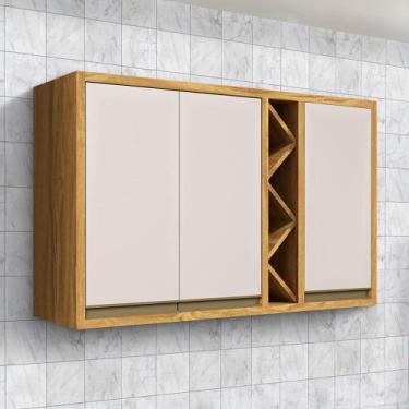 Imagem de Armário Aéreo de Cozinha 120 Cm Tempranillo 3 Portas 100% Mdf Amêndoa/