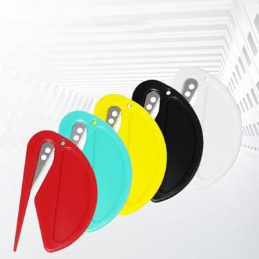 Imagem de Pacote com 5 abridores de cartas, conjunto de abridor de envelope meio redondo com borda afiada, alça ergonômica para abertura precisa de correspondência, acessório de mesa elegante