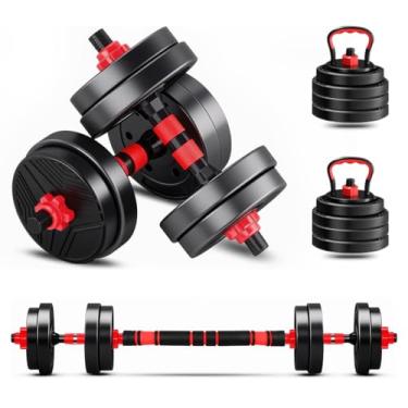Imagem de Kit Haltere 6 em 1 Ajustável para Musculação - 15kg Preto - Multifuncional com Barra e Kettlebell