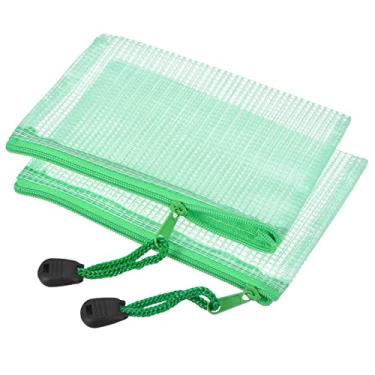 Imagem de Sacos de malha com zíper, bolsos para documentos tamanho A6, pastas para escritório e casa, pacote verde com 6
