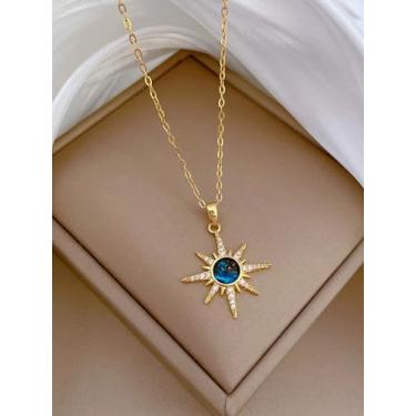 Imagem de Colar com pingente de estrela octogonal de diamante dourado com design de planeta azul, joia feminina moderna e exclusiva, presente de aniversário