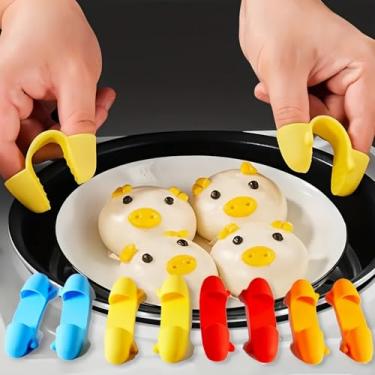 Imagem de Conjunto de aderência de cozinha de silicone - clipes de dedo resistentes ao calor para micro-ondas, pratos e tigelas, mini alças de silicone antiderrapantes - laranja