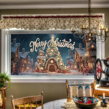 Imagem de HOMETITUTE Película para janela de Natal, árvore de aldeia, Feliz Natal, adesivo de vidro decorativo para janela de privacidade, adesivos para casa, sala de estar, quarto, escritório, 100 x 44 cm