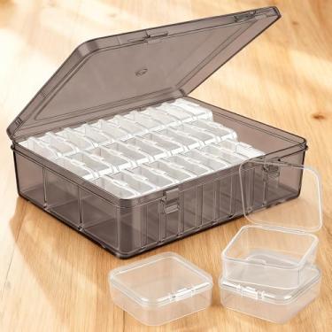 Imagem de Caixas de joias de plástico com 30 grades com tampas de encaixe, organizador de armazenamento para brincos, colar, miçangas, artesanato DIY, ferramentas de pesca, berloque de unhas e pequenos