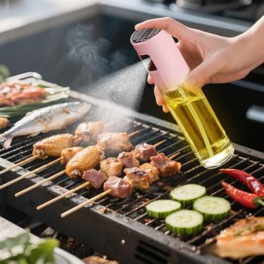 Imagem de Pulverizador de óleo de 100 ml para cozinhar, dispensador de óleo 2 em 1 para cozinha, dispensador de azeite de oliva para utensílios de cozinha, salada, churrasco (rosa)