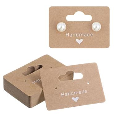 Imagem de Grevosea 100 peças de cartões de brinco, cartões de exibição de brincos marrons, etiquetas de papel em branco de 5 x 3,8 cm com 2 furos, suporte de exibição de joias para venda de joias, artesanato