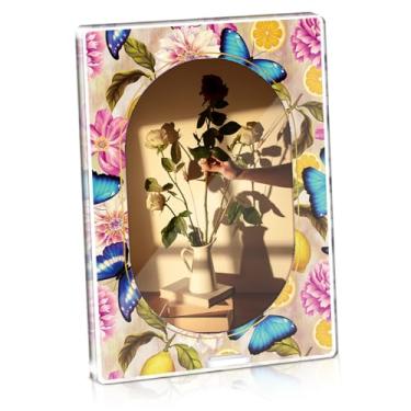 Imagem de Moldura de acrílico floral, porta-retratos de acrílico com estampa floral para exibição de mesa, 10 x 15 cm, presentes para mulheres, meninas, mãe, irmã, filha