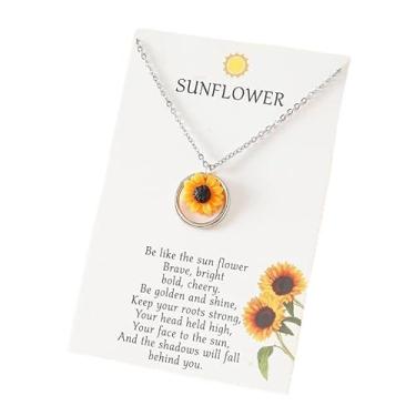 Imagem de Colares de girassol para mulheres, adultos, presente de aniversário de Natal para sobrinha, colar com pingente de girassol para mulheres, presentes inspiradores com cartão de mensagem