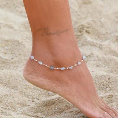 Imagem de Tornozeleira feminina banhada a ouro 14 k com pedra da lua