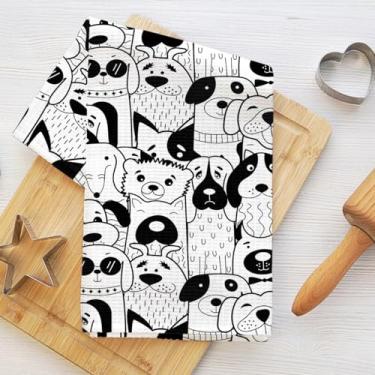 Imagem de Toalhas de cozinha engraçadas de desenho animado de cachorro sem costura, utensílios de mesa toalha de prato de microfibra absorvente decorativa toalha de chá, toalhas de mão de waffle para cozinha