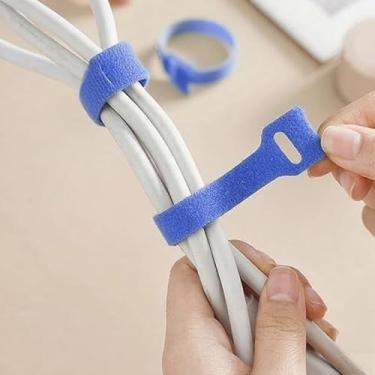 Imagem de Organizador de abraçadeiras multiuso reutilizável com gerenciamento de cabos ajustável em 7 cores, fita de gerenciamento de cabos de tecido de super fibra azul