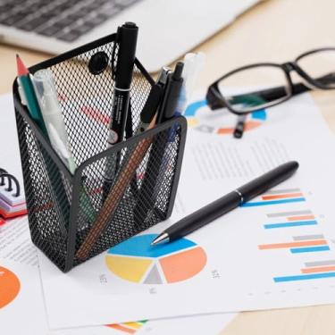 Imagem de Suporte magnético para lápis, cesta de caneta de malha de aço inoxidável para escritório em casa, quadro negro, cozinha, armário, casa ou escritório