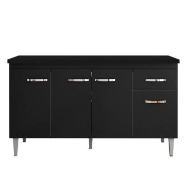 Imagem de Balcão De Cozinha Gabriela Com Tampo 150 Cm Preto Fosco - Ajl