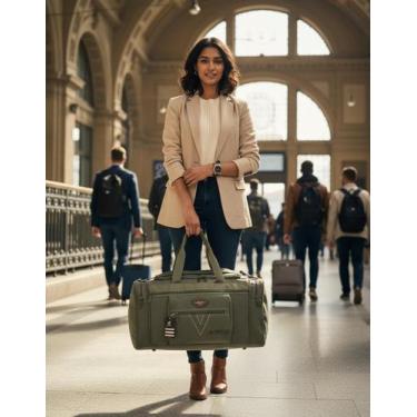Imagem de Mala De Mão Viagem Grande Kvn Em Lona De Qualidade, Verde militar